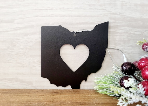 Ohio state christmas ornament modern farmhouse rustic christmas tree holiday decor hometown pride recycled metal steel stocking stuffer