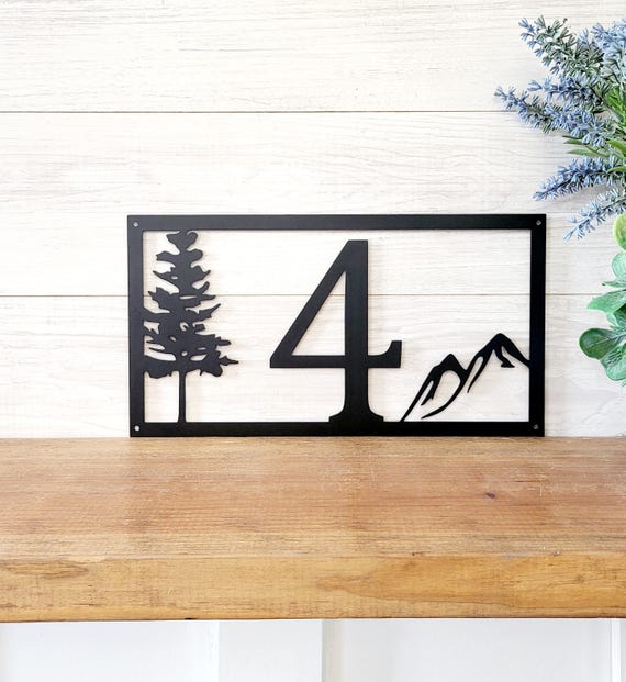Mountain address sign pine tree house numbers custom mountain house numbers metal sign mountain pine tree metal sign address plaque outdoor