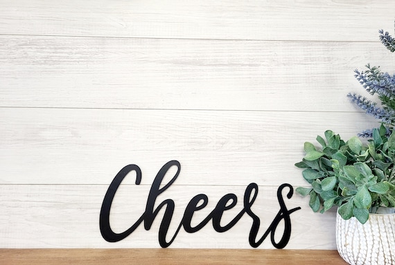 Cheers sign | metal cheers sign | script cheers sign |  script font bar sign | steel cheers sign | bar decor | bar sign | cursive cheers
