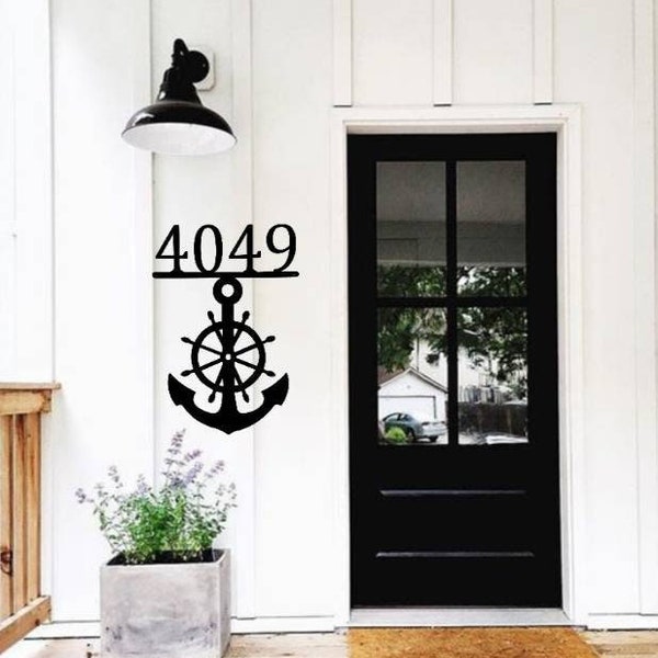 Anchor address sign | house numbers | nautical sign | lake house sign | ocean beach house decor | river ship boat front door decor | sailing