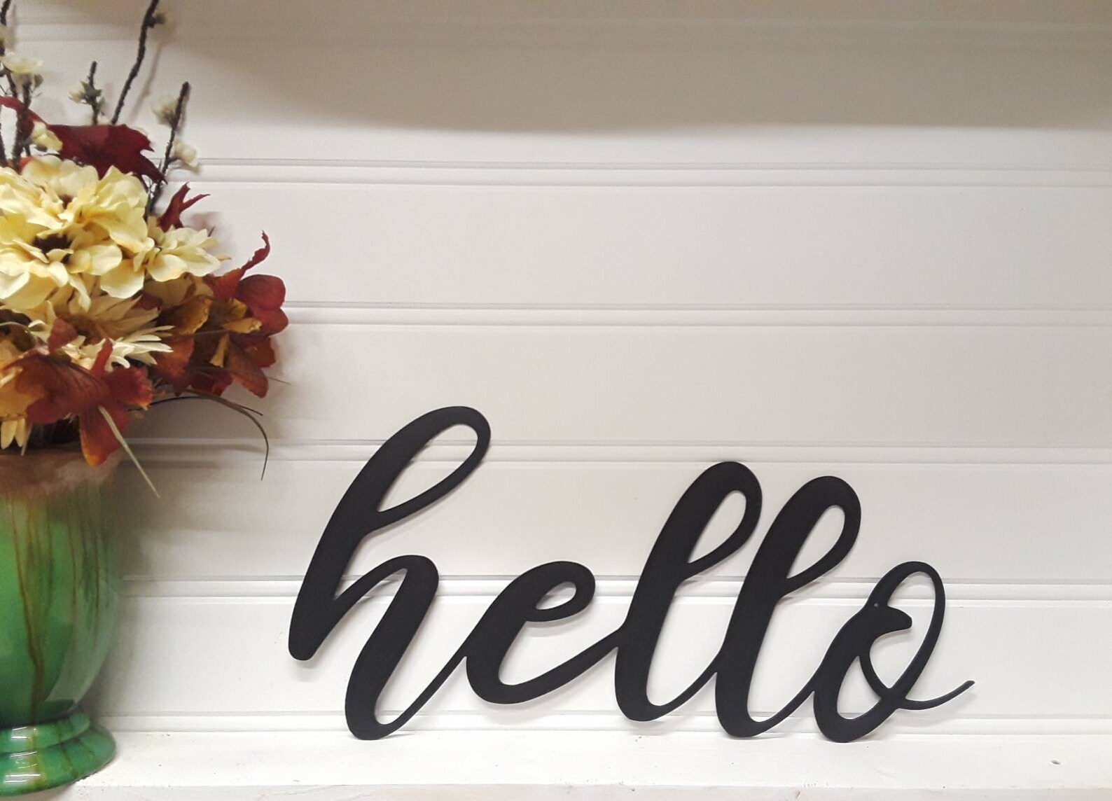 Hello Metal Sign Hello Entryway Sign Hello Cursive Metal Etsy