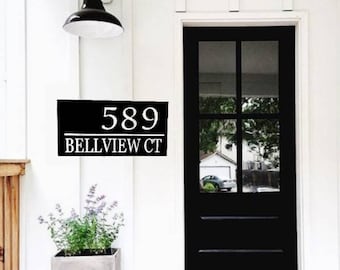 Large Number Address Plaque | Horizontal Address Sign | Metal Address Sign | House Number Sign | Modern Industrial Address | Weatherproof