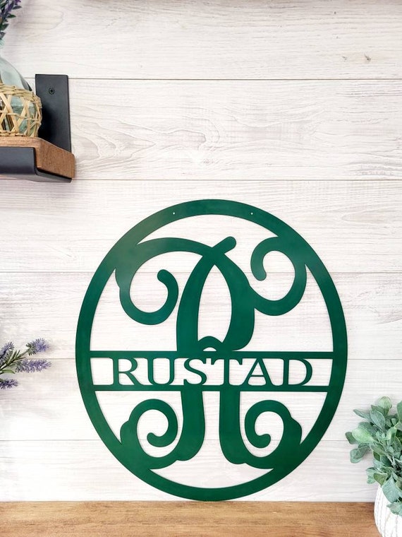Oval Monogram Sign Personalized Door Wreath Metal Monogram Initial Door Hanger Family Last Name All Season Front Door Wreath Year Round
