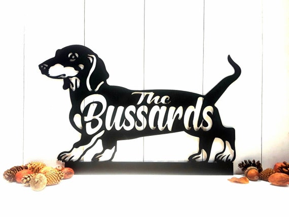 Dachshund name sign personalized dachshund door hanger outdoor decor name plaque family last name wall sign dog house address
