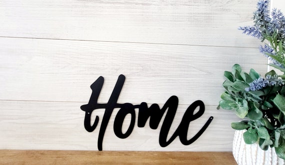 Home Sign | Rustic Home Sign| Farmhouse Wall Decor | Home Metal Sign | Home Entryway Sign | Home Cursive Metal Word | Home Sweet Home Sign