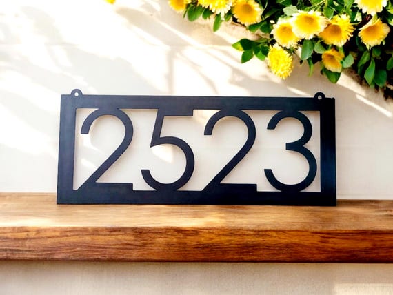 Horizontal Hanging Address Sign | Modern House Number Plaque | Garden Post Address Sign | Metal Home Address Sign | Horizontal Number Sign