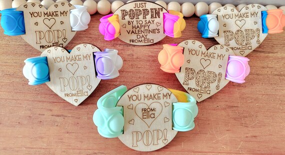 CLASS GIFT set of Valentine Popper Favor | Class Valentine Gift | Custom Pop Button Bracelet | Personalized Kid Valentines Gift | Fidget Toy