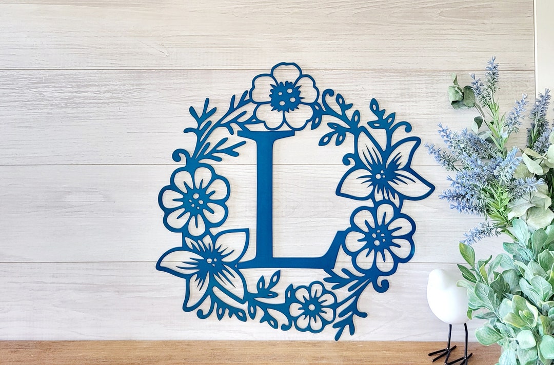 Spring Flower Monogram Wreath: Metal Initial Door Hanger - Etsy