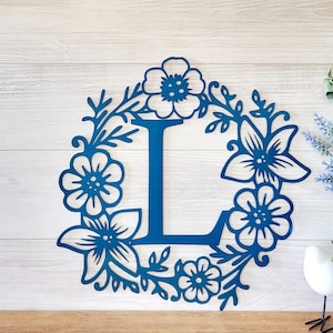 Spring Flower Monogram Wreath | Metal Monogram Door Hanger | Spring Flower Sign | Metal Monogram | Garden Decor | Initial Door Hanger