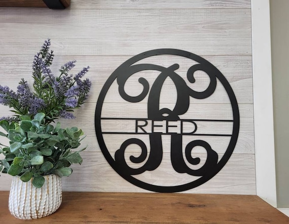 Monogram Door Hanger Round Split Monogram Sign Circle Family Name Sign Wedding Gift Anniversary Gift Last Name Initial Wreath