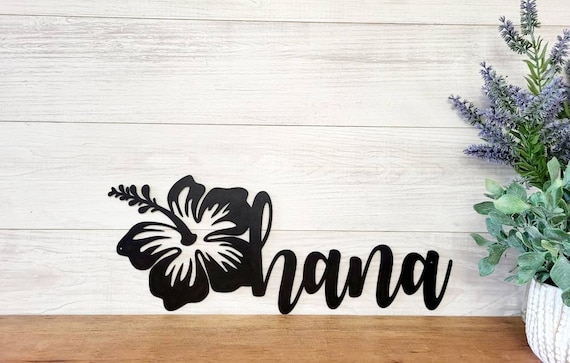 Ohana Metal Sign | Hibiscus Flower Sign | Cursive Ohana Sign | Hawaiian Family Sign | World Explorer Gift | Hawaiian Decor | Ohana Script