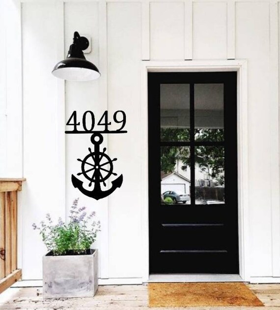 Anchor address sign nautical house numbers steel lake ocean river nautical address sign ship helm boat wheel outdoor home decor lake house