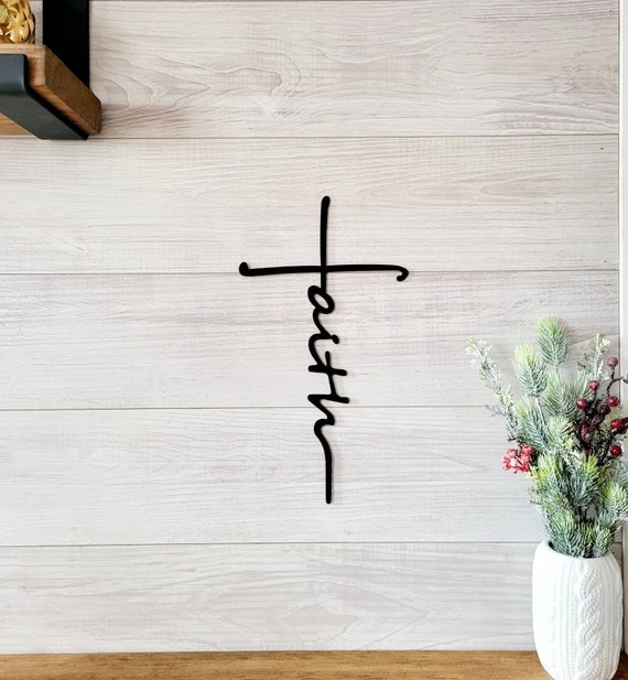 Metal faith cross sign | cross wall sign | baptism gift | first communion gift | house warming gift new home | faith sign