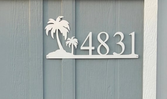 Palm tree address sign |  horizontal address sign | beach house decor | beach condo address sign | ocean theme house numbers | weatherproof