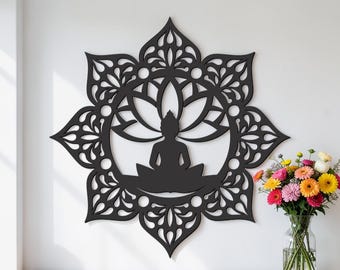 Buddah Lotus Sign | Mandala Flower Sign | Lotus Mandala Sign | Serenity Metal Wall Art | Modern Aestetic Metal Flower