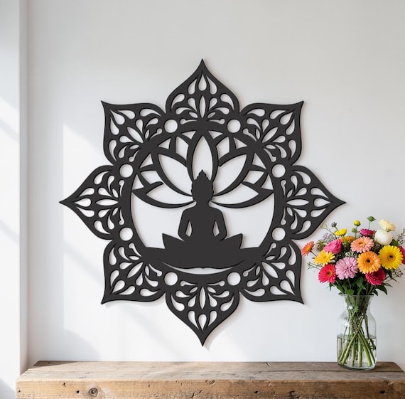 Buddah Lotus Sign | Mandala Flower Sign | Lotus Mandala Sign | Serenity Metal Wall Art | Modern Aestetic Metal Flower