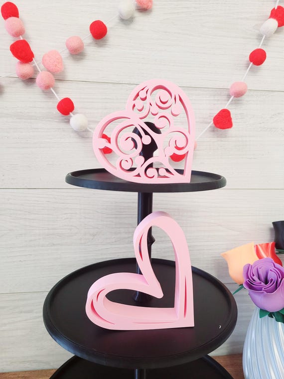 Freestanding Heart Sign | Swirl Heart Sign | Valentine Decor | 3/4 Inch Thick Hearts Sign | Fireplace Mantle Sign | Valentines  Tier Tray