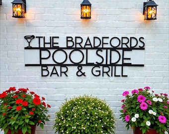 Personalized Bar & Grill Sign | Outdoor Pool Patio Décor | BBQ Grill Sign | Grilling Gift | Housewarming Gift for Him | Metal Last Name Sign