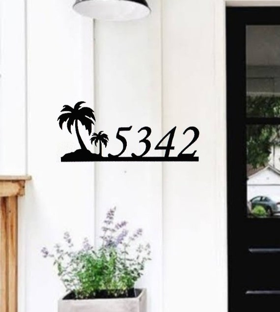 Palm Tree Address Sign |  Horizontal Address Sign | Beach House Decor | Beach Condo Address Sign | Ocean Theme House Numbers | Weatherproof