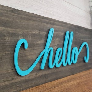 Wood Hello Sign | Hello Entryway Sign | Hello Cursive Metal Word ...