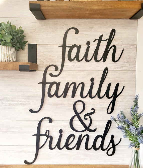 Faith Family & Friends Metal Sign Set of 4 Signs | Faith Sign | Wall Collage | Home Decor | Custom Metal Art | Cursive Writing | Custom Word