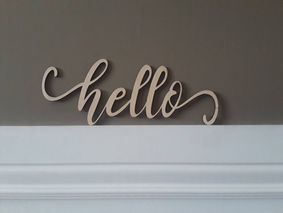 Mini Swirly Hello Sign Wreath Decor Wooden Script Hello Fall Wreath Word Cutout Sign Custom Word Cursive Font Farmhouse Decor Laser Cut