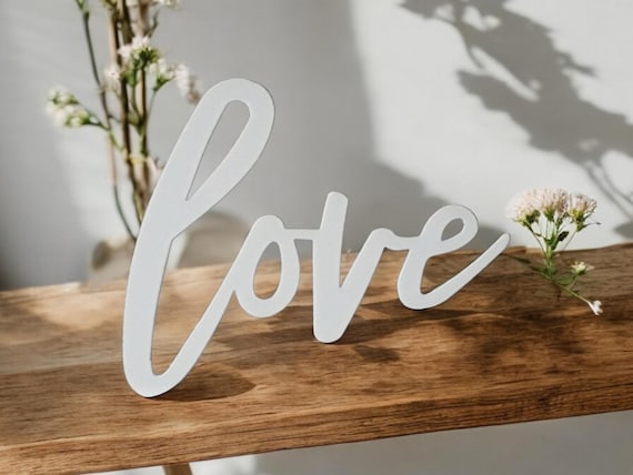 Freestanding Love Sign | Modern Farmhouse Love Sign | Minimalist Decor | Thick Love Sign | Anniversary Gift | Script Cursive Love Sign