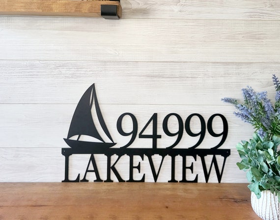 Sailboat Address Sign | Nautical Address Sign | Large House Numbers | Metal Address Sign | Custom Name and Address | Weatherproof Coating