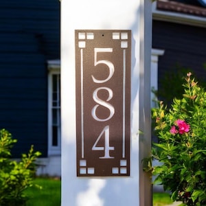 Arts and Craft Address Sign | Craftsman Address Plaque | Mission Style Address Sign | Art and Craft House Numbers | Vertical Address Sign
