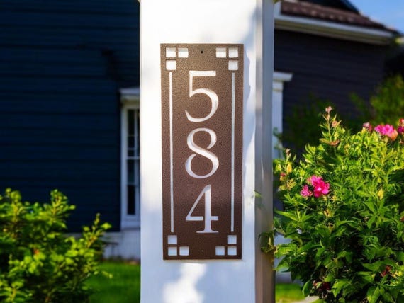 Arts and Craft Address Sign | Craftsman Address Plaque | Mission Style Address Sign | Art and Craft House Numbers | Vertical Address Sign