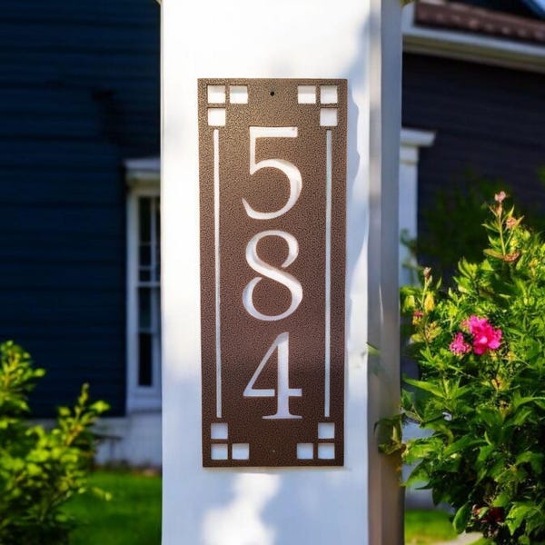 Arts and Craft Address Sign | Craftsman Address Plaque | Mission Style Address Sign | Art and Craft House Numbers | Vertical Address Sign