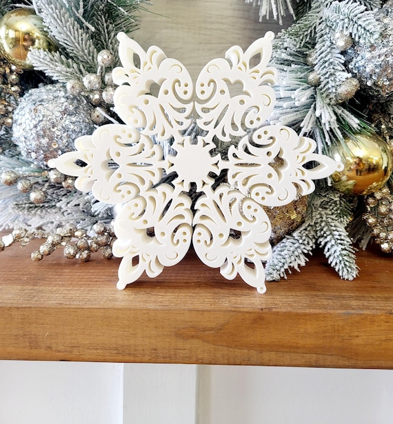 Freestanding Snowflake Sign | Winter Sign | Winter Decor | 3/4 Inch Thick Snowflake Sign | Fireplace Mantle Sign | Ski Lodge Decor