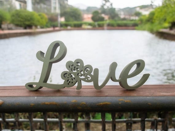 Freestanding Shamrock Love Sign | St Patricks Day Decor | Thick Love Sign | Script Cursive Love Sign | Luck of the Irish Decoration