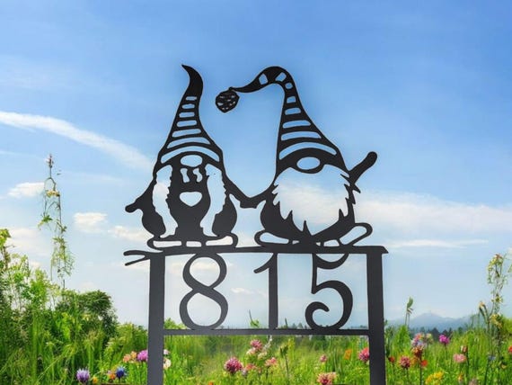 Gnome Address Sign | Garden Gnomes Address Sign | Garden Stake House Numbers | Horizontal Camp Address Sign | Whimsical Address Numbers