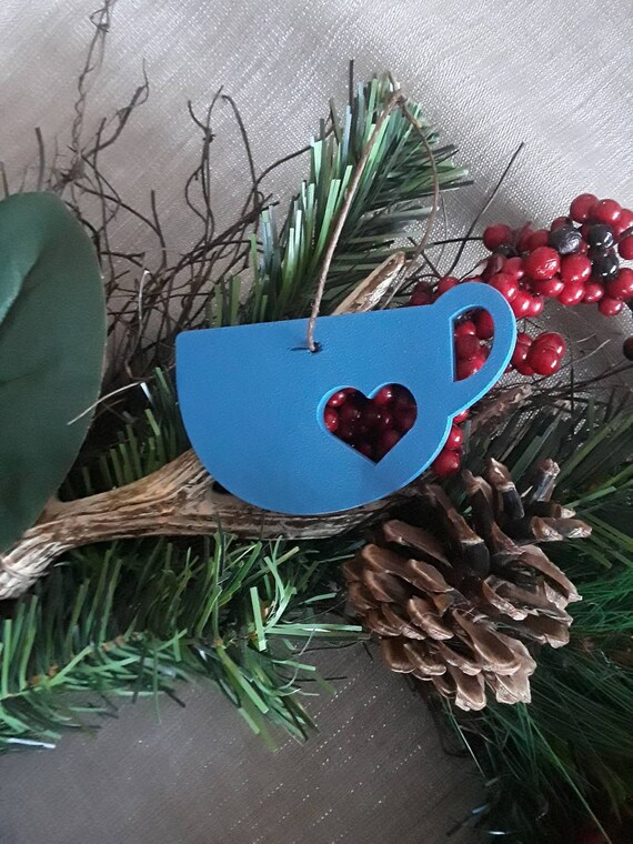 Love Coffee Christmas Ornament Coffee Ornament Mug Ornament Heart Rustic Wood Christmas Tree Ornament Holiday Gift Decor Wedding Favor
