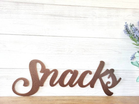 Snack sign | metal snack sign |wine bar sign | kitchen sign | dining room decor | cursive metal word | metal wall decor |  recycled steel