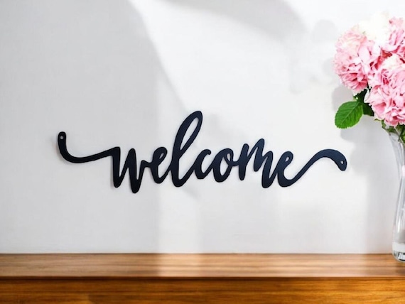 Welcome sign, metal wall sign, custom metal wall art, front door decor, entryway sign, cursive letter sign