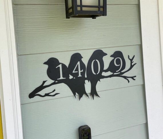 Birds On A Limb House Number Address Metal Sign Metal Art Handmade Any Numbers Digits WEATHERPROOF 4 Bird Address Sign Animal Tree Branch