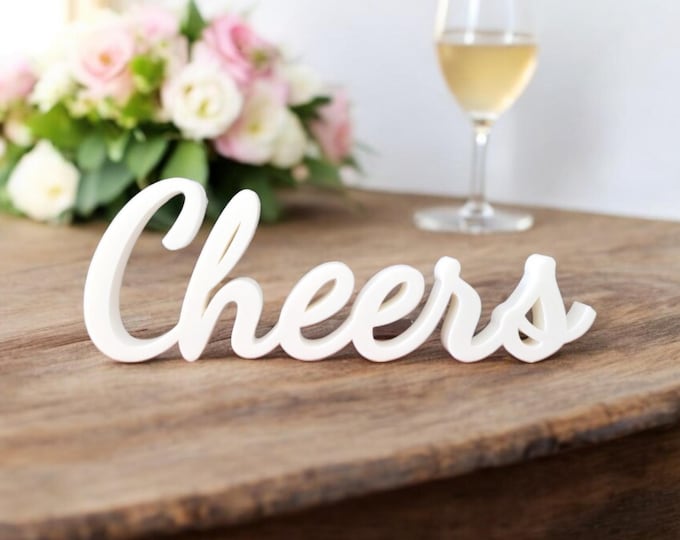 Freestanding Cheers Sign | Farmhouse Cheers Sign | Thick Cheers Sign | Bar Decor | Script Cursive Word Sign