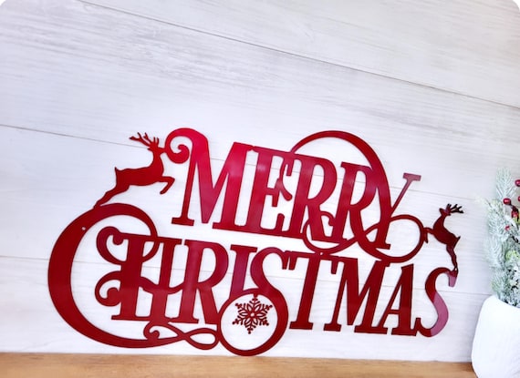 Merry christmas metal sign, holiday wall art decor, christmas decoration, door hanger, christmas gift, christmas ornament