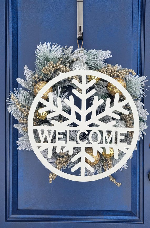 Snowflake welcome sign | personalized winter door hanger | family name sign | personalized wreath | custom winter decor | christmas gift