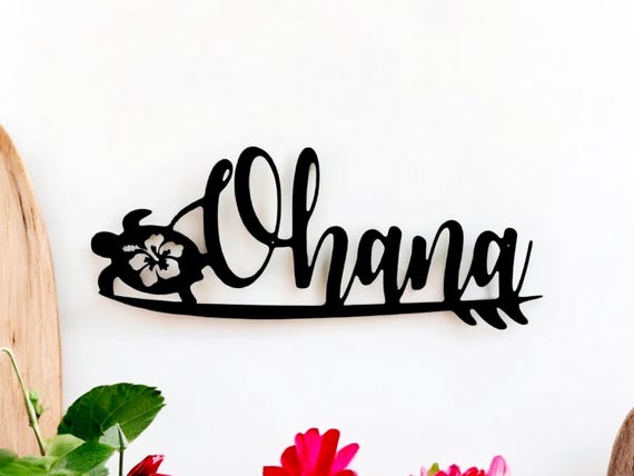 Ohana metal sign | turtle on surfboard sign | cursive ohana sign | hawaiian family sign | world explorer gift | hawaiian decor