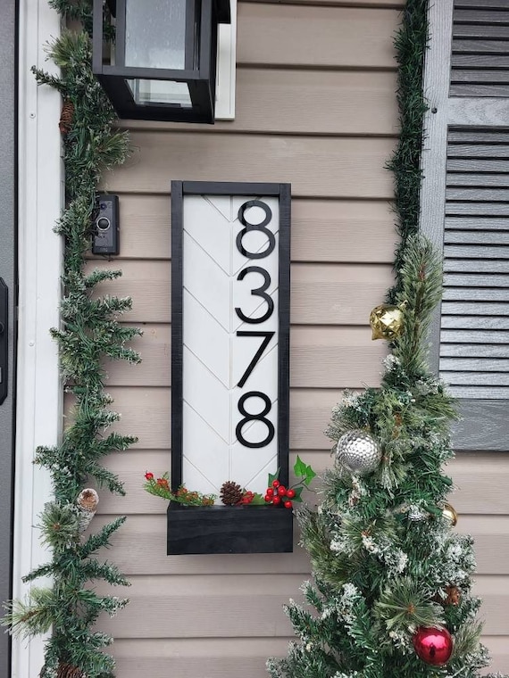 Chevron address sign | planter box address plaque | flower pot address sign | modern address plaque | 3d address | vertical address sign