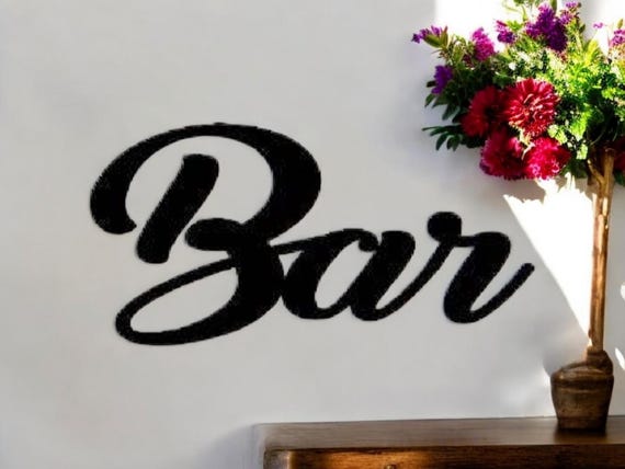 Bar Sign | Cursive Bar Sign | Metal Cursive Bar Sign | Bar Script Word | Recycled Steel | Farmhouse Style Script Word |Man Cave Decor