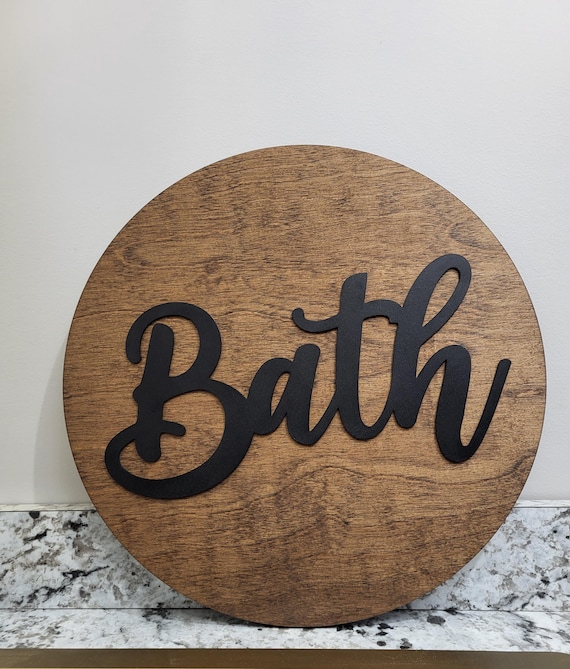 Round Bath Sign | Cursive Bathroom Sign | Wood Bath Sign | Cursive Word Sign | Cursive Font Bath | Farmhouse Bath |Farmhouse Bathroom Decor