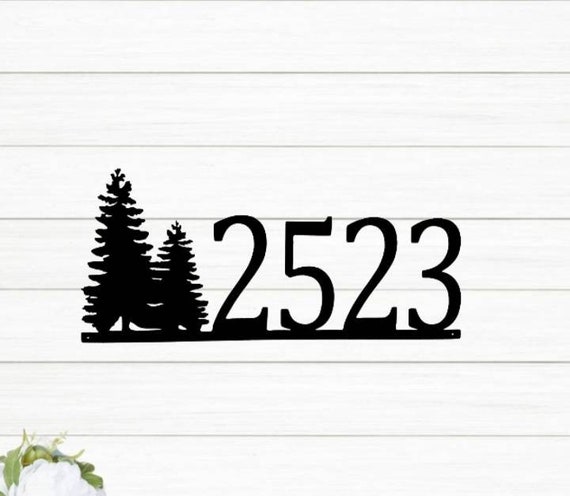 Rustic Address Sign | Pine Tree Sign | House Numbers | Metal Address Sign | Custom Address | Weatherproof Coating | 5 Number Address Sign