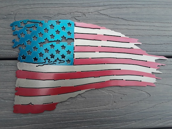 Distressed american flag sign metal art home decor veterans  america proud weatherproof veteran tattered torn flags freedom