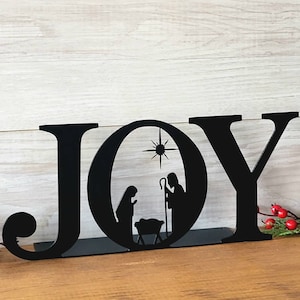 Metal joy sign | nativity sign | christian nativity | manger scene | farmhouse christmas décor | standing nativity christmas | mantle sign