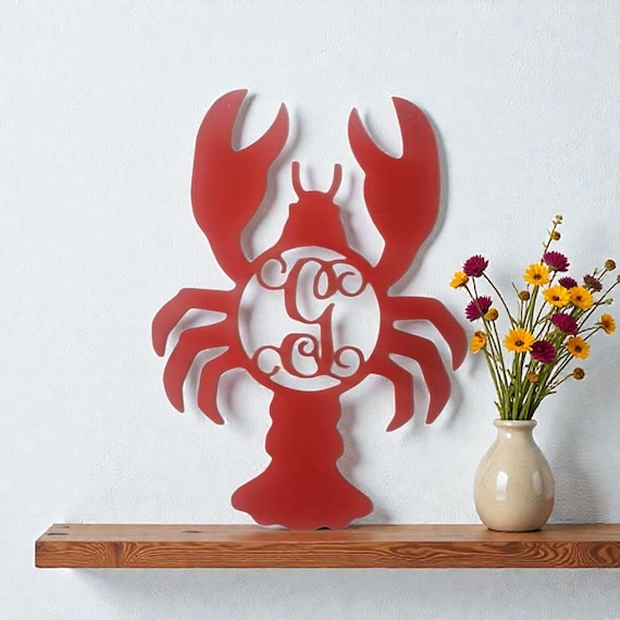 Lobster Monogram Door Hanger: Nautical Steel Initial Sign