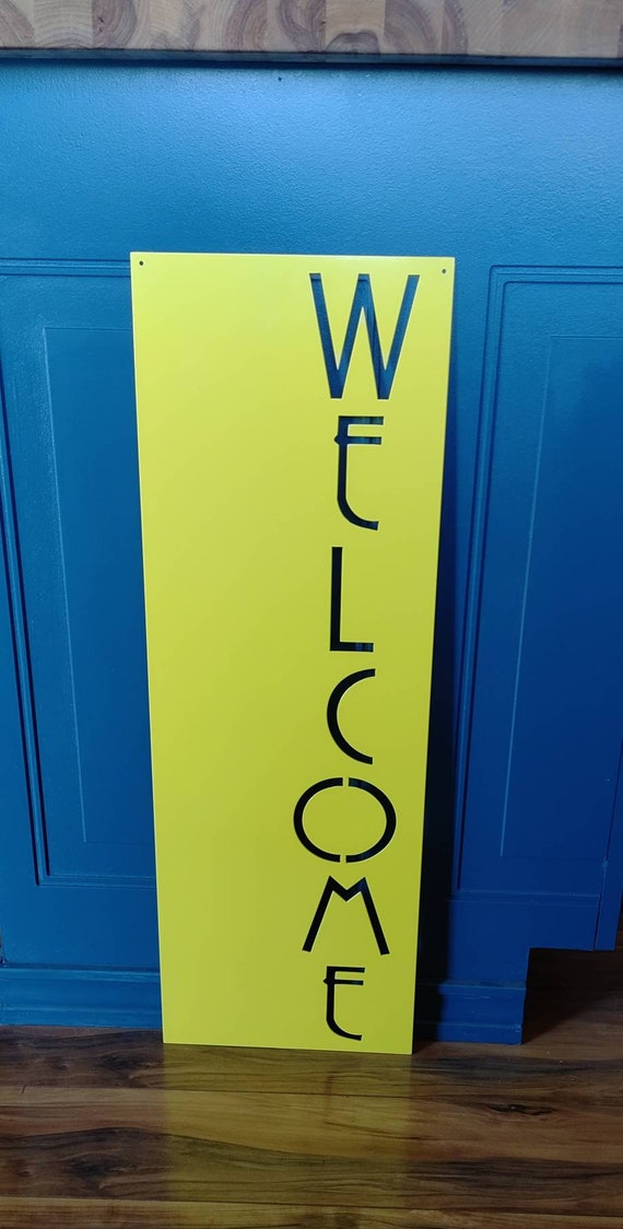 Front Porch Welcome Sign | Modern Welcome Sign | Metal Welcome Plaque | Vertical Welcome Sign | Entryway Sign |  Weatherproof